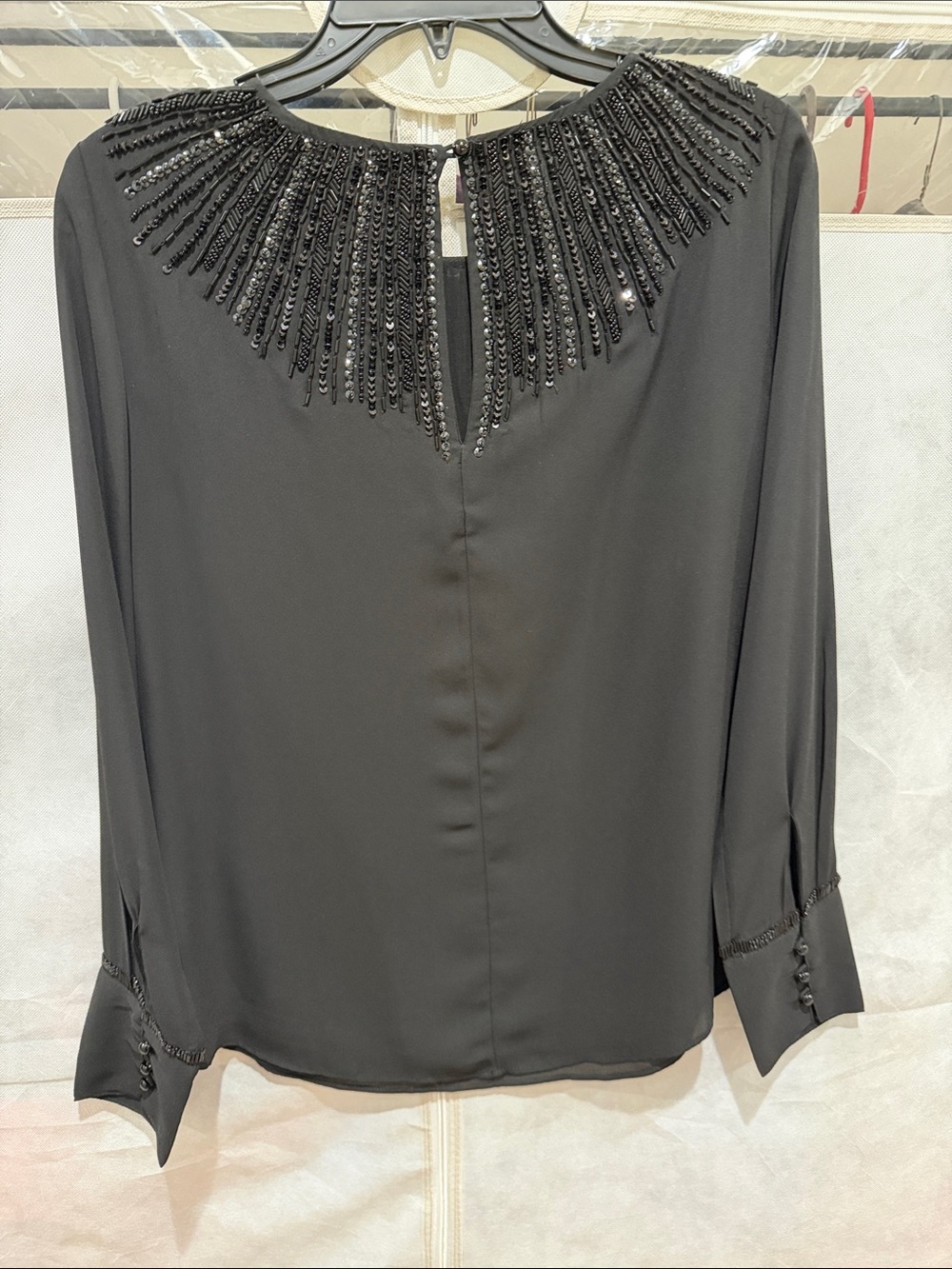 White House Black Market with beaded Neckline Long-Sleeve - Black